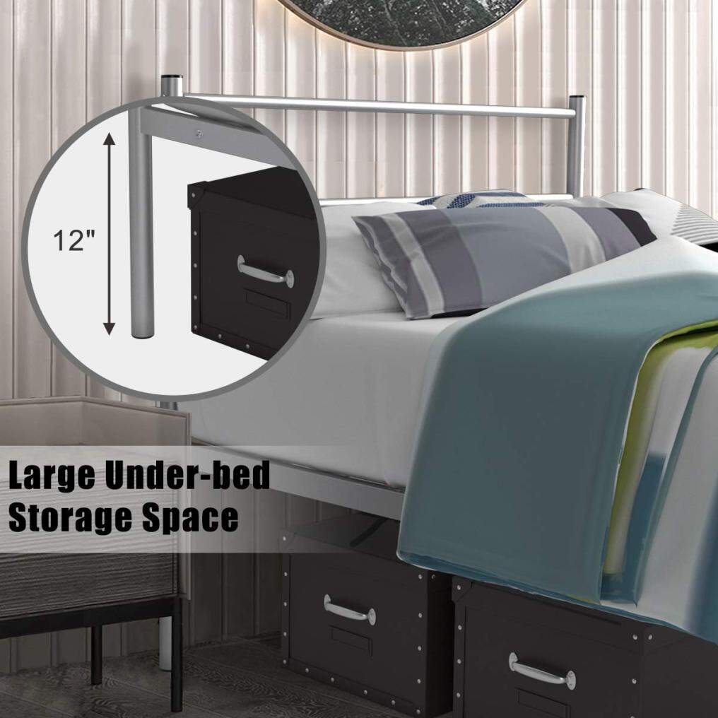Metal Bed Frame Twin Size, Platform Bed with Headboard and Footboard (Silver)