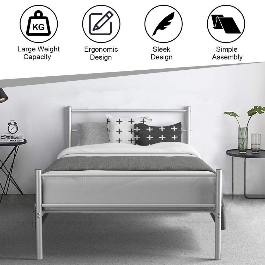 Metal Bed Frame Twin Size, Platform Bed with Headboard and Footboard (Silver)