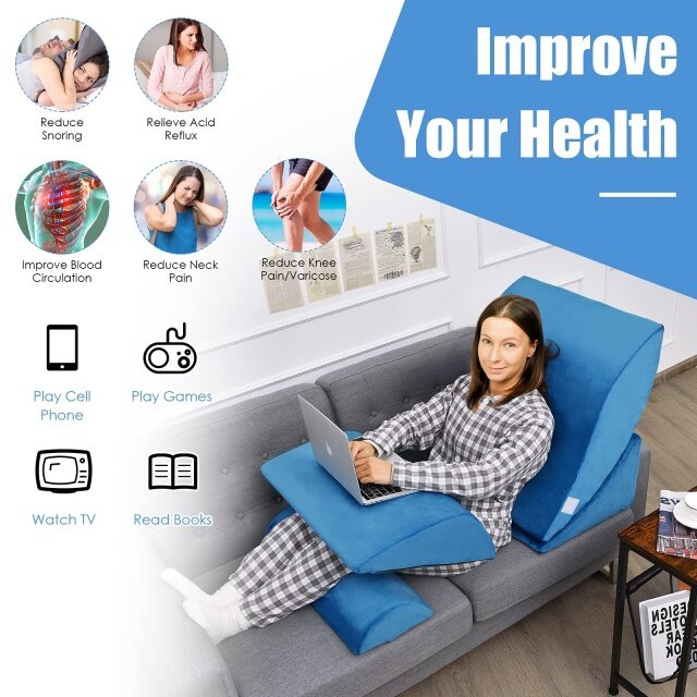 4 PCS Wedge Pillow Set, Adjustable Memory Foam Incline Pillows with Removable & Washable Cover