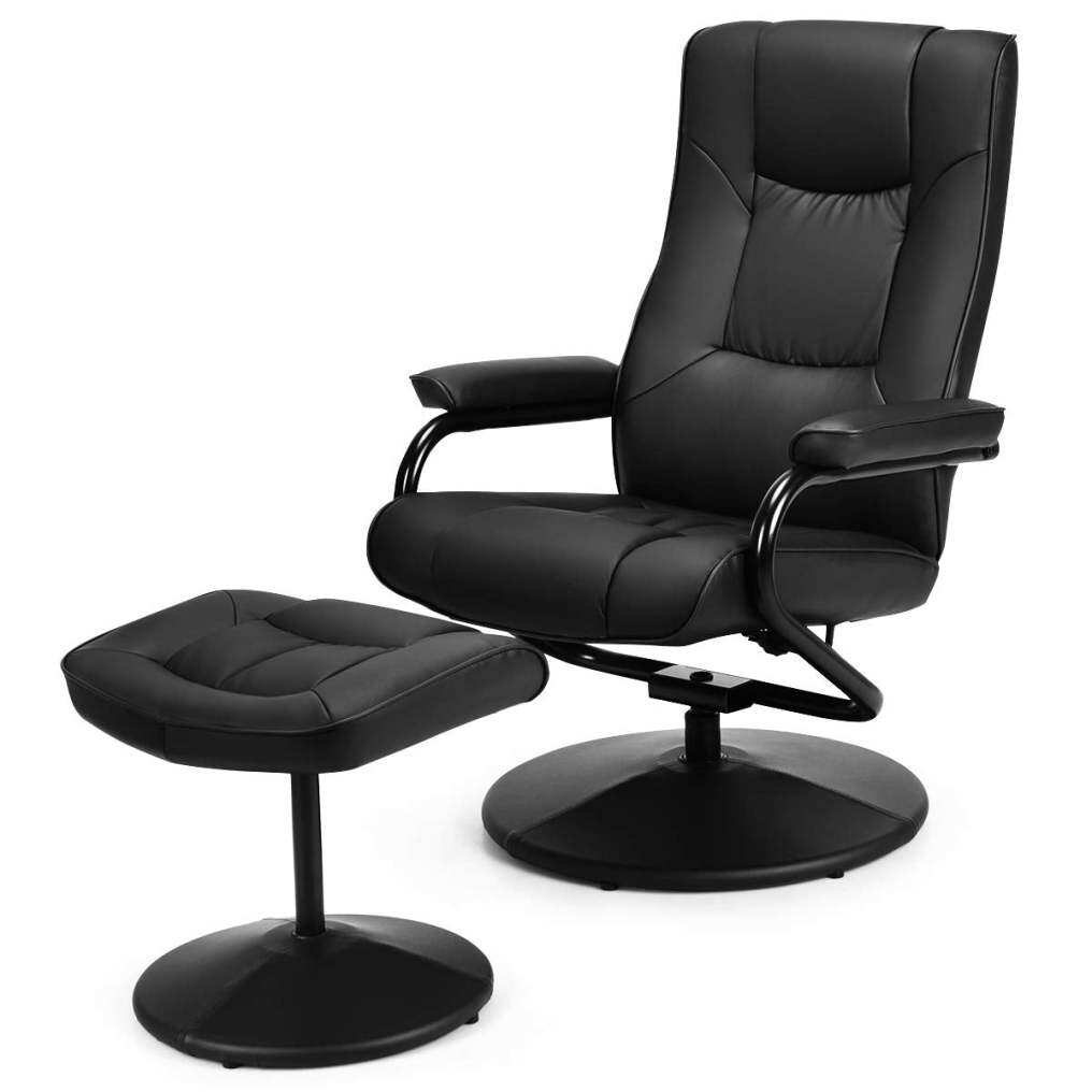 Komfott Recliner Chair w/Ottoman, 360 Degree Swivel PU Leather Armchair w/Footrest
