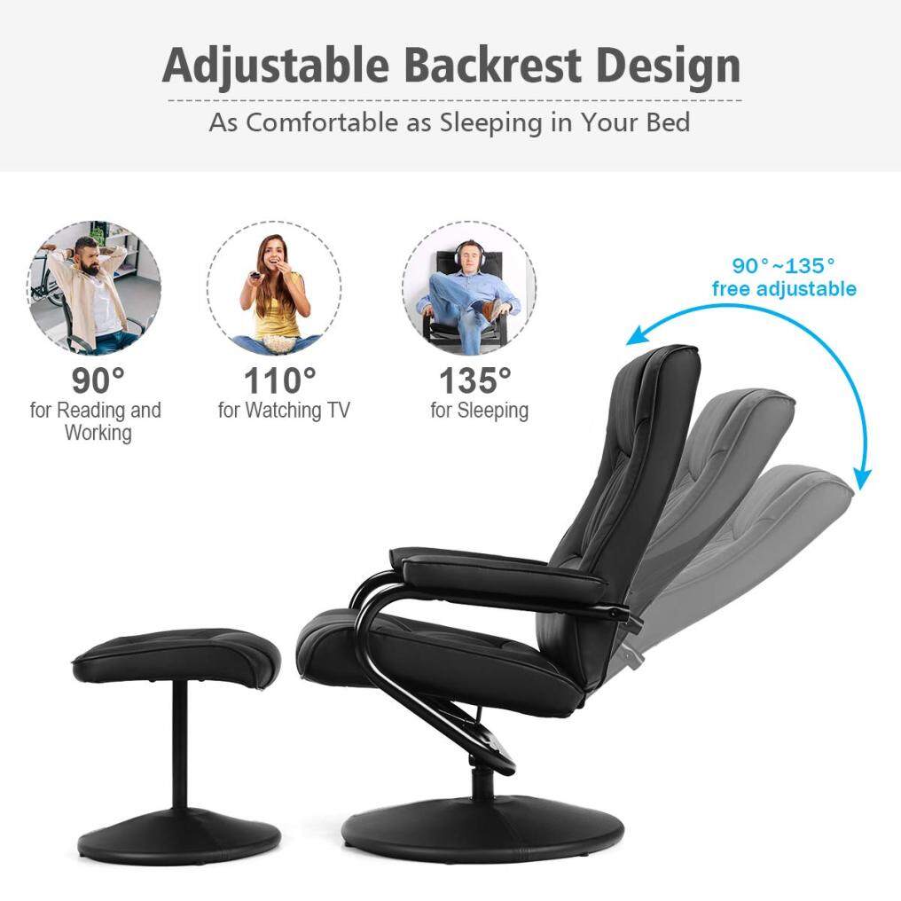 Komfott Recliner Chair w/Ottoman, 360 Degree Swivel PU Leather Armchair w/Footrest