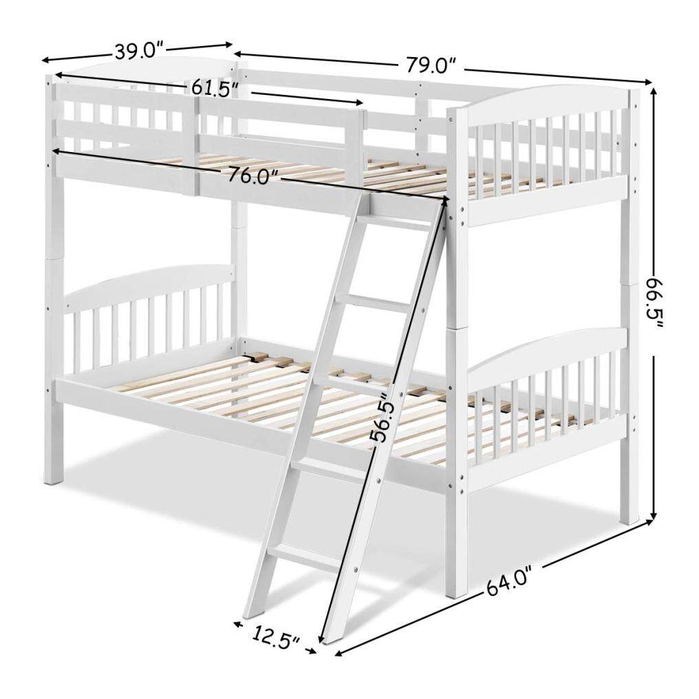 KOMFOTT Space-Saving Bunk Bed Convertible Into 2 Individual Beds, Solid Wood Bunk Bed Frame with Ladder & Safety Guardrails