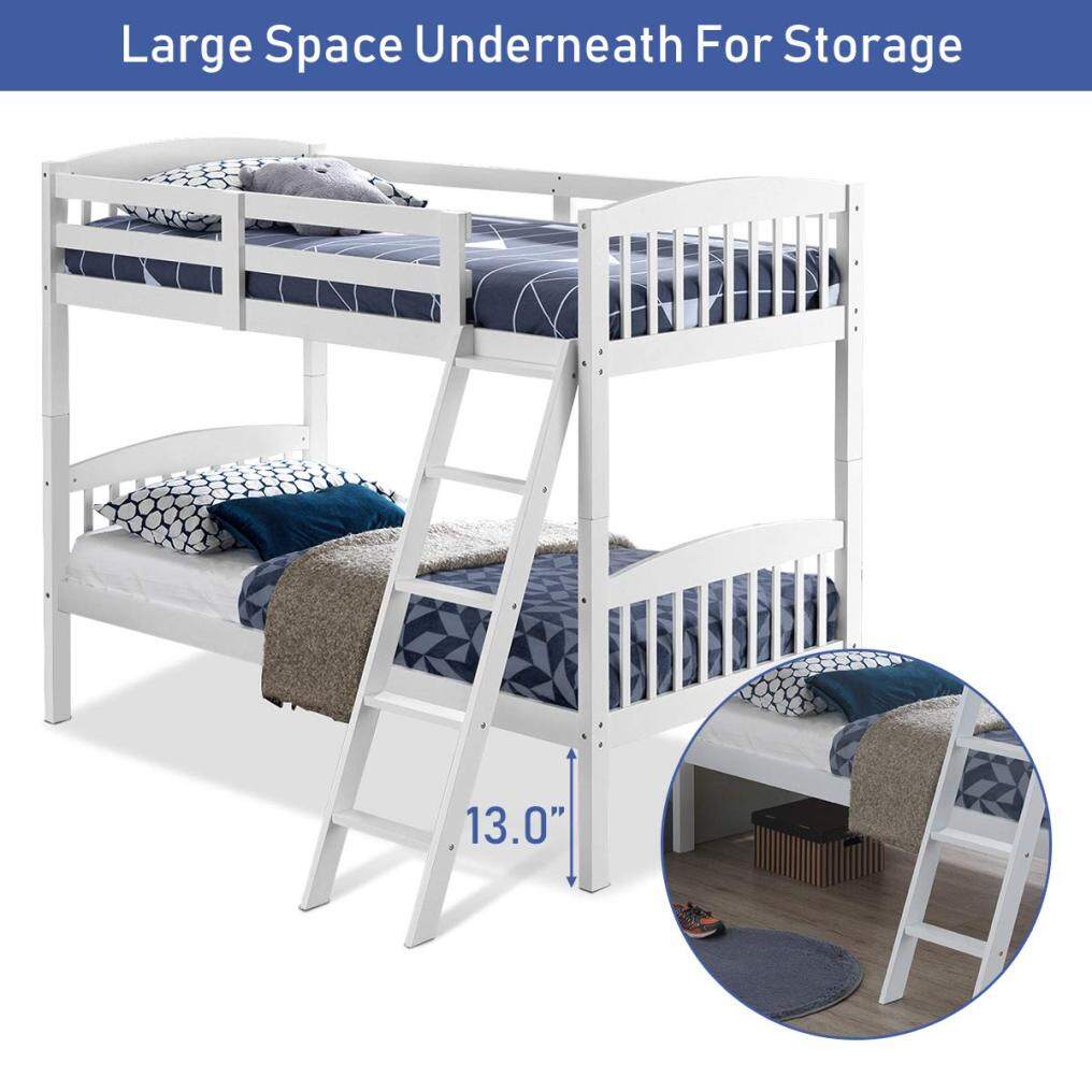 KOMFOTT Space-Saving Bunk Bed Convertible Into 2 Individual Beds, Solid Wood Bunk Bed Frame with Ladder & Safety Guardrails