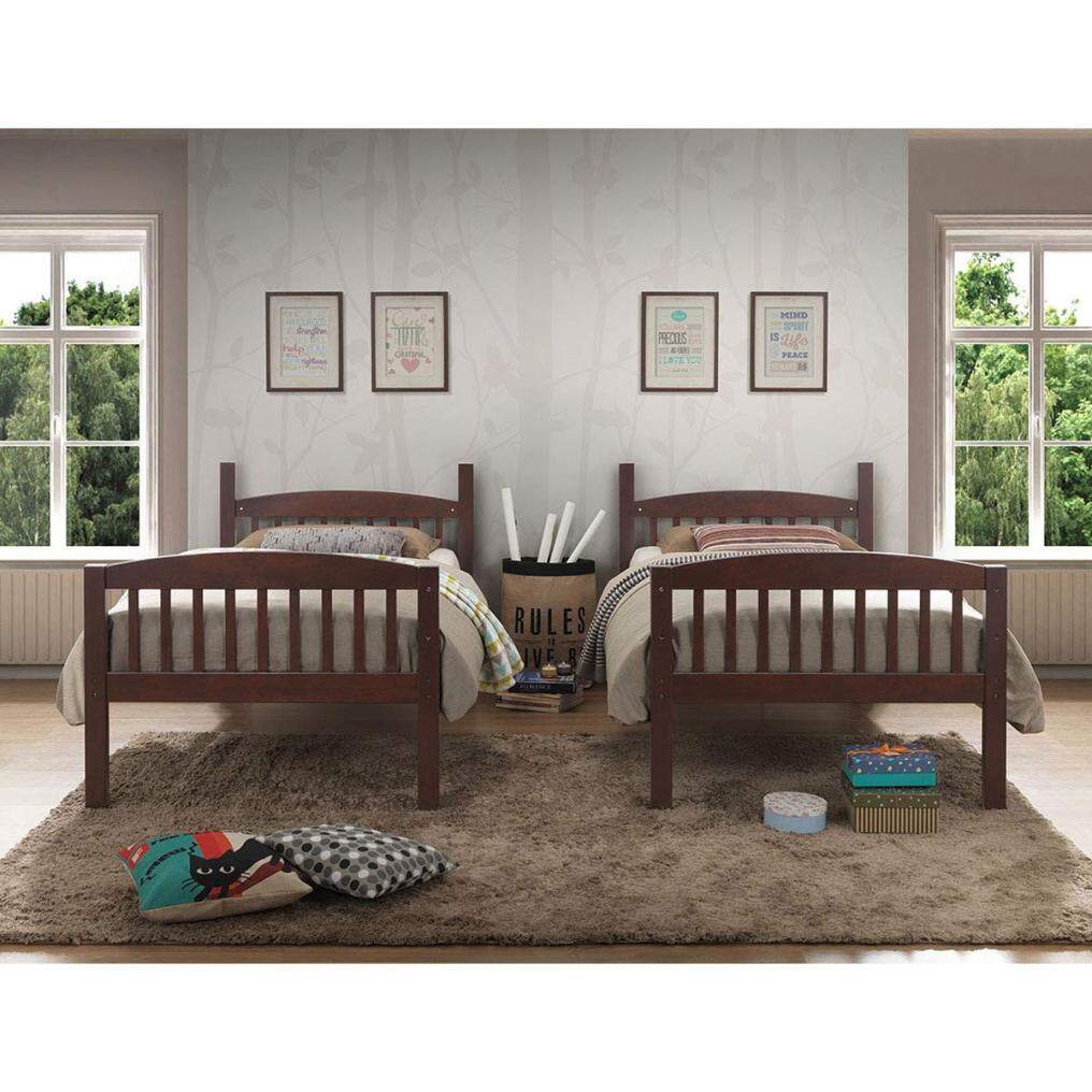 KOMFOTT Space-Saving Bunk Bed Convertible Into 2 Individual Beds, Solid Wood Bunk Bed Frame with Ladder & Safety Guardrails