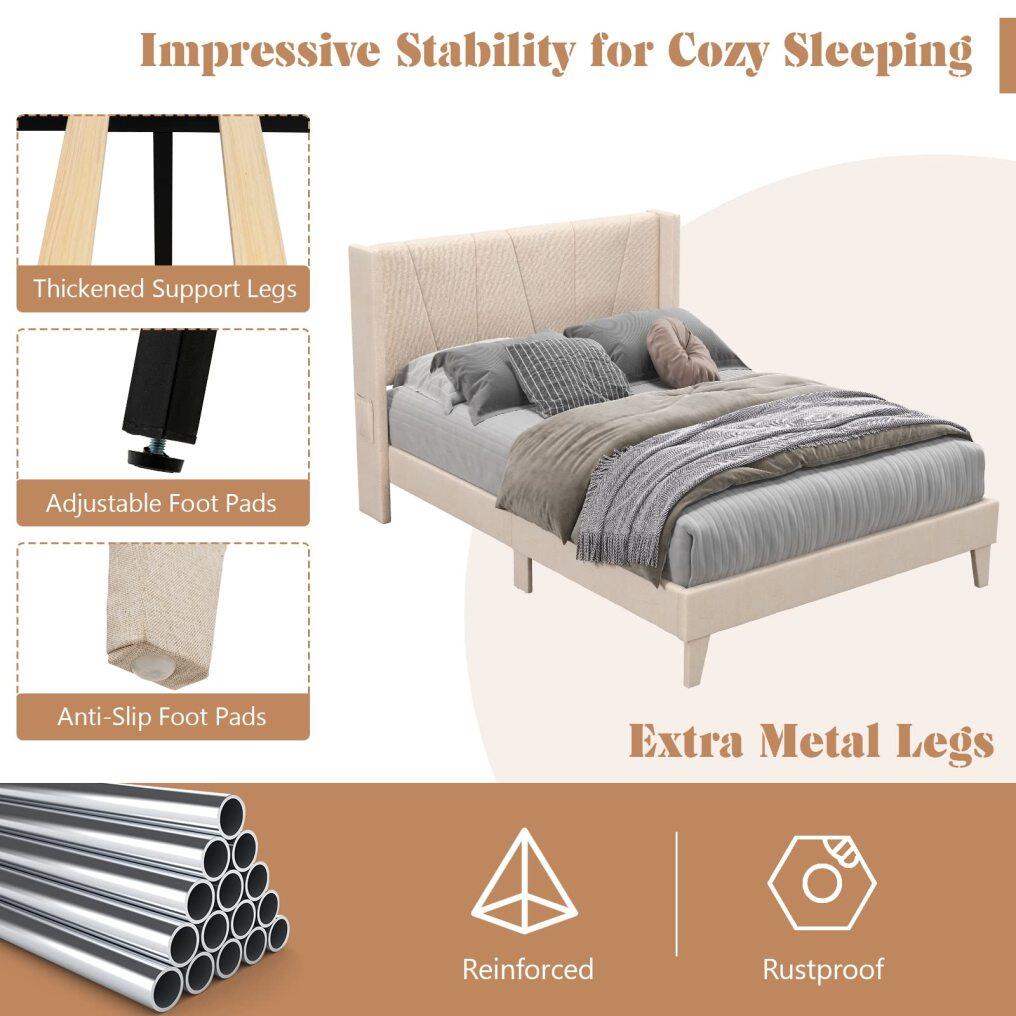 KOMFOTT Full/Queen Upholstered Bed Frame with Wingback Headboard