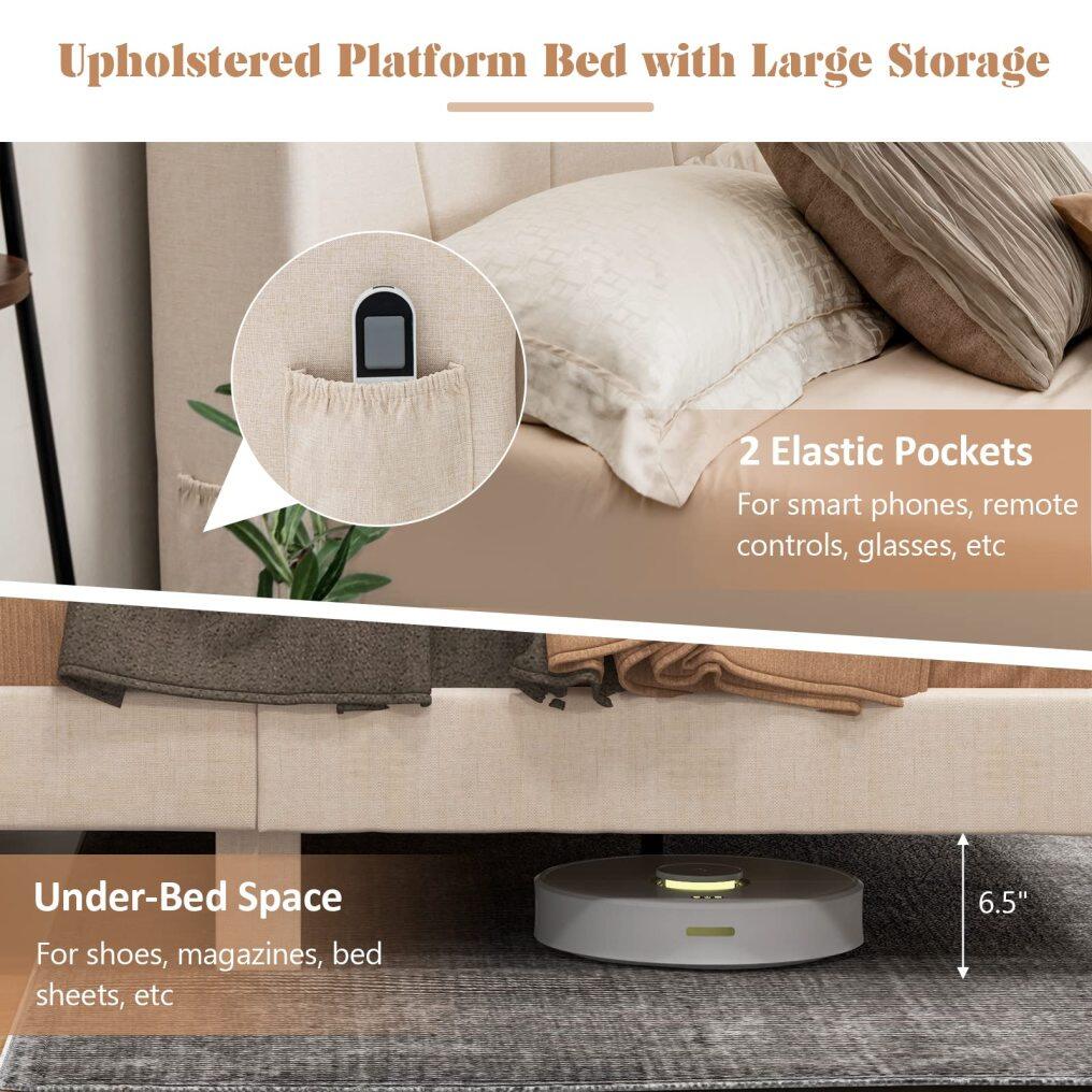 KOMFOTT Full/Queen Upholstered Bed Frame with Wingback Headboard