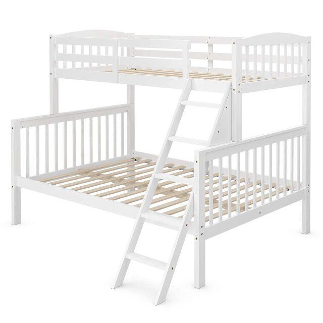 Solid Rubber Wood Bunk Loft Bed Frame with Ladder and Guardrail, for Teens and Kids
