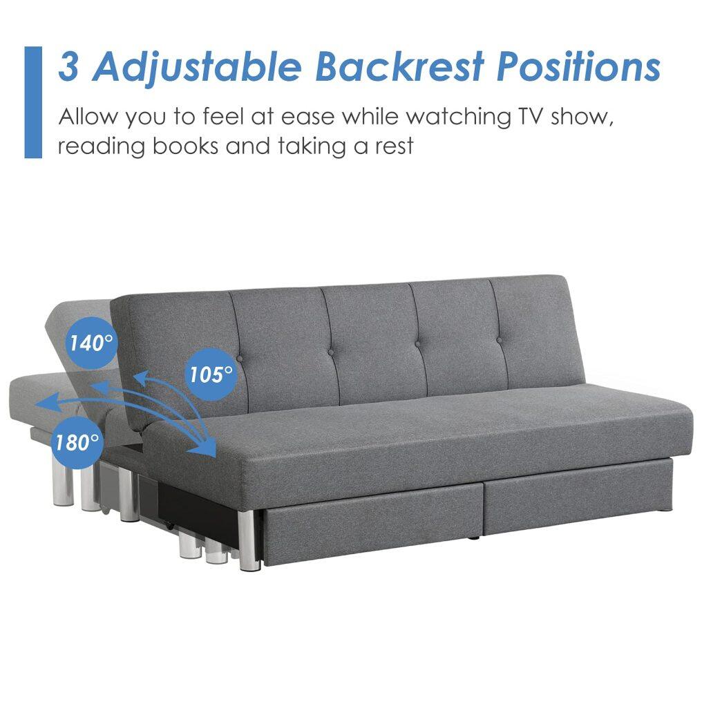 3-Seat & 3 Adjustable Angles Convertible Sofa Bed w/ 2 Large Drawers