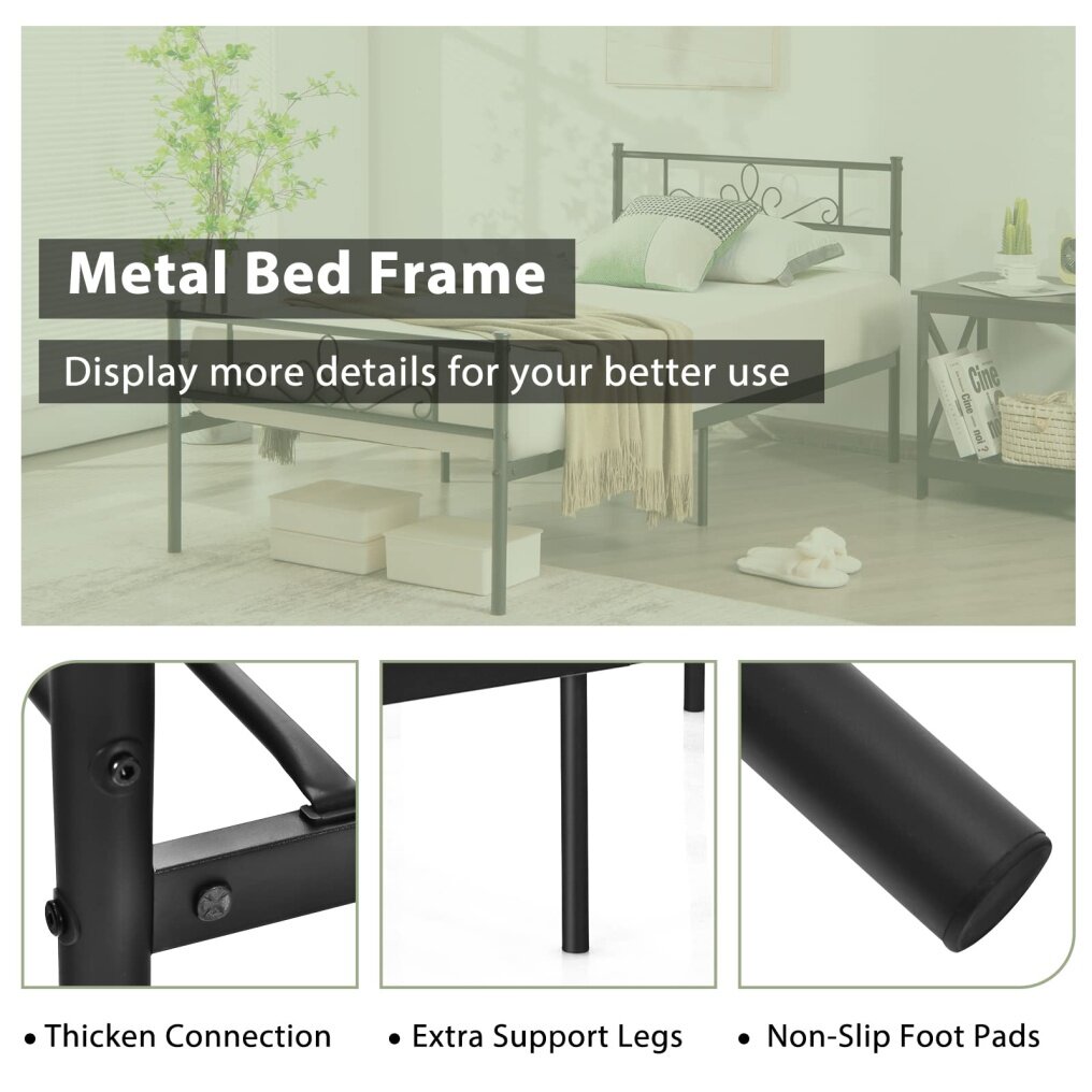 Metal Bed Frame, Modern Platform Bed w/ Decorative Headboard & Footboard