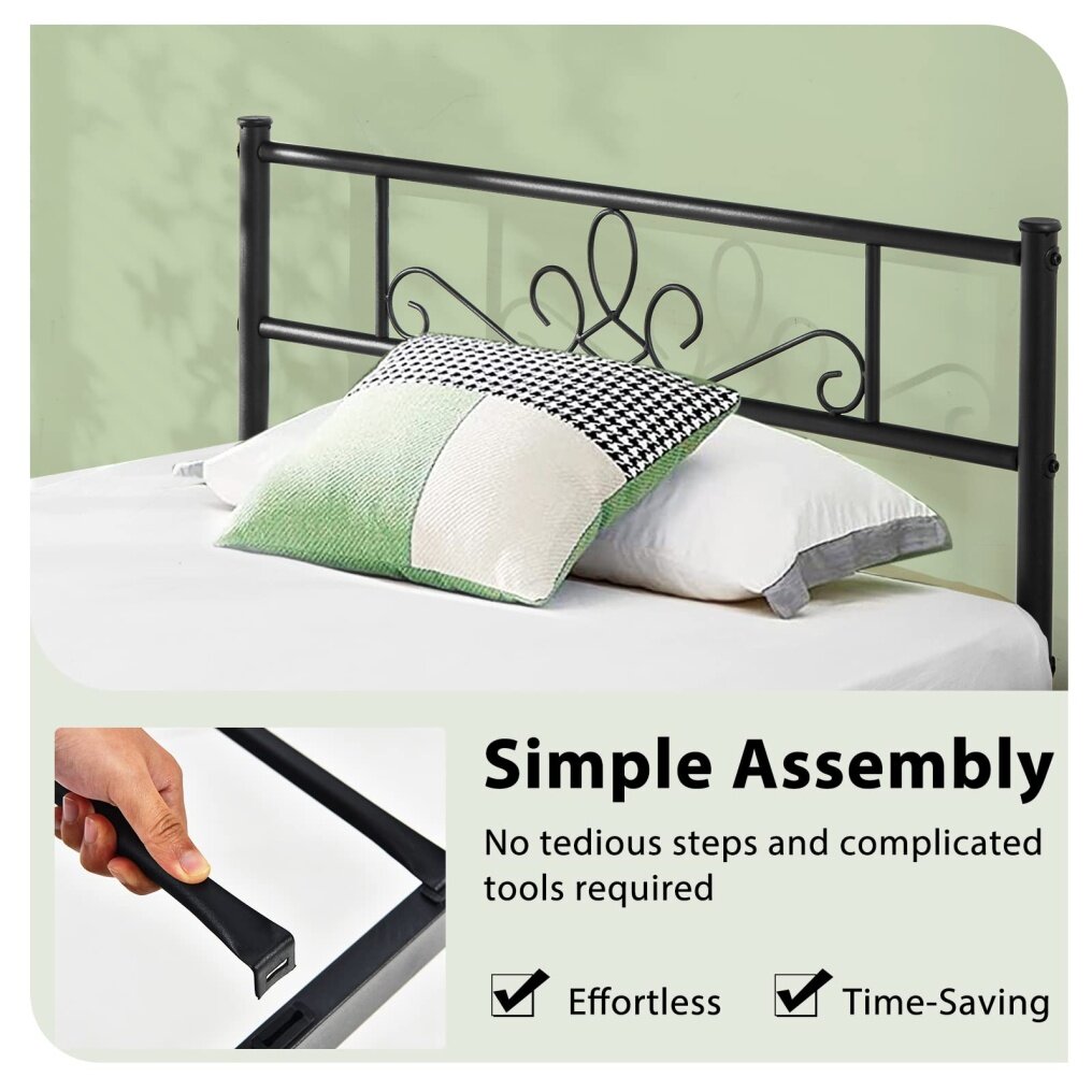 Metal Bed Frame, Modern Platform Bed w/ Decorative Headboard & Footboard
