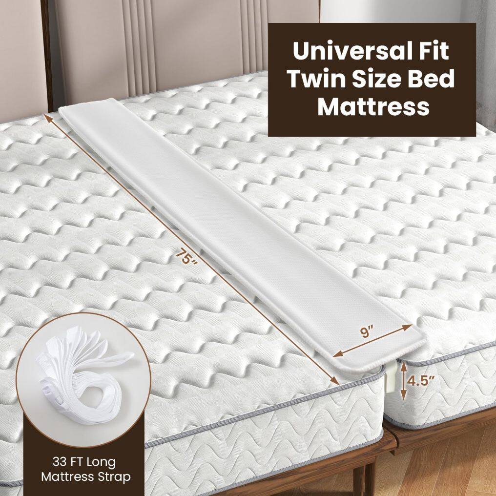KOMFOTT 75” X 9” Bed Bridge, Twin to King Converter Kit, Adjustable Bed Mattress Connector with Strap