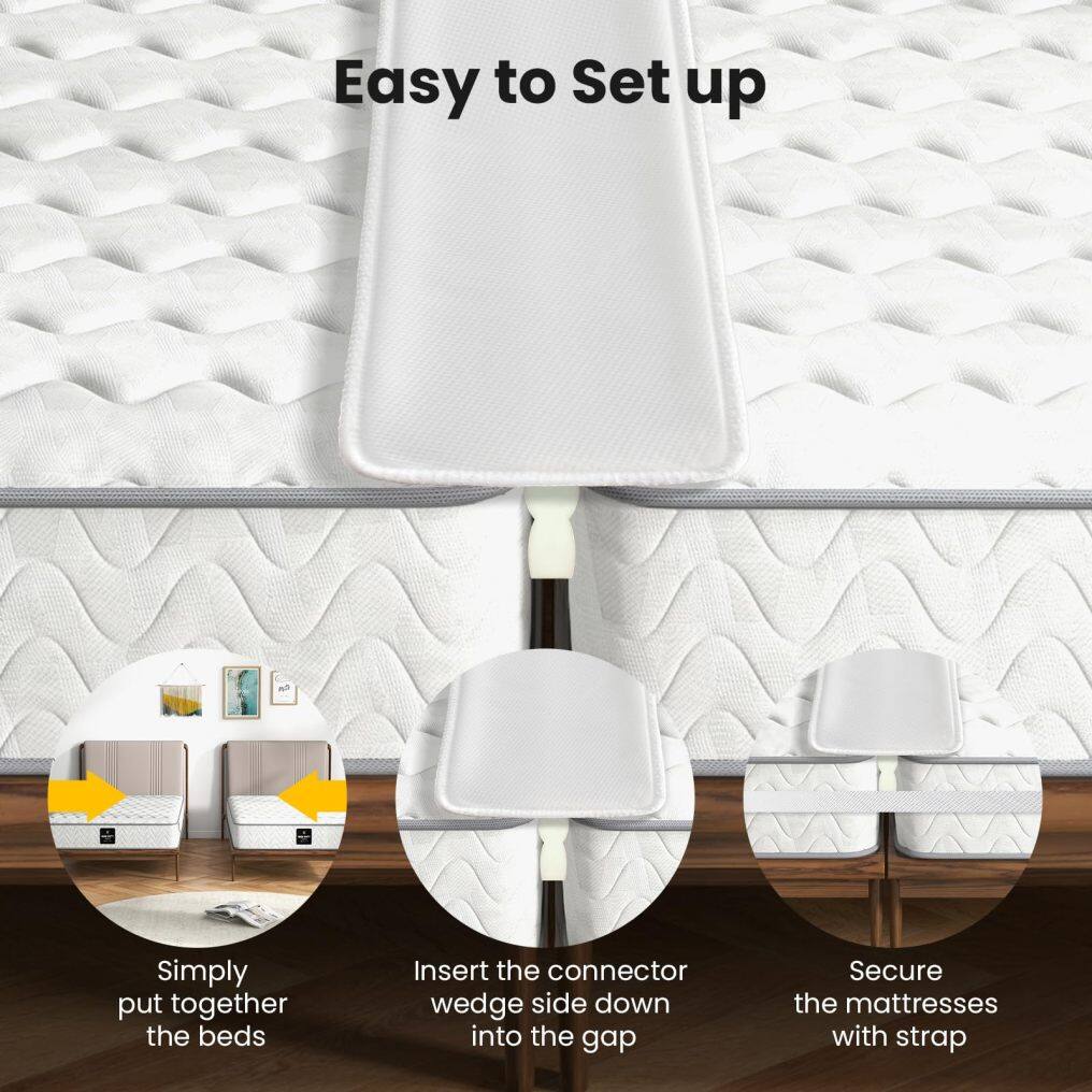 KOMFOTT 75” X 9” Bed Bridge, Twin to King Converter Kit, Adjustable Bed Mattress Connector with Strap