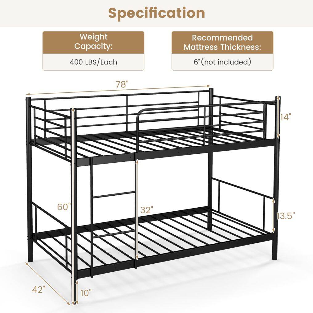 KOMFOTT Metal Twin Over Twin Bunk Bed