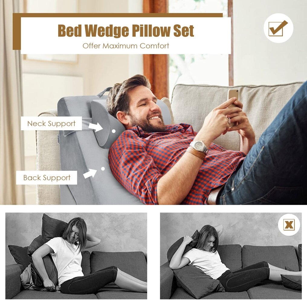 Memory Foam Wedge Pillows with Head Support for Sleeping and Sitting