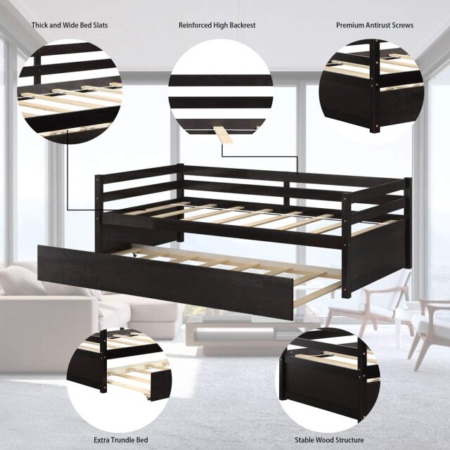 KOMFOTT Twin Size Wooden Daybed with Trundle Bed Set
