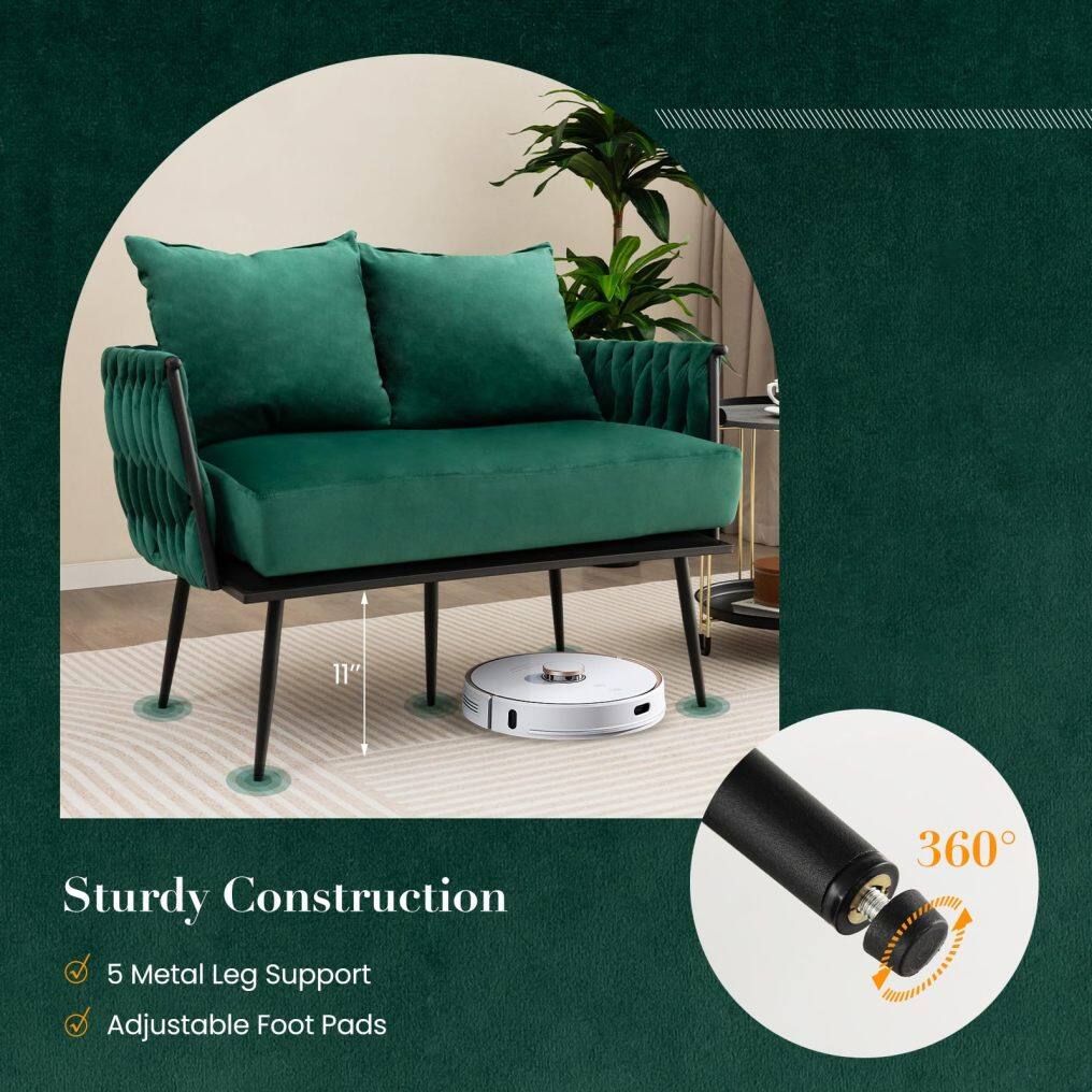 KOMFOTT 43” Loveseat Sofa, Modern Upholstered 2-Seat Sofa with 2 Back Pillows, Woven Backrest & Armrest
