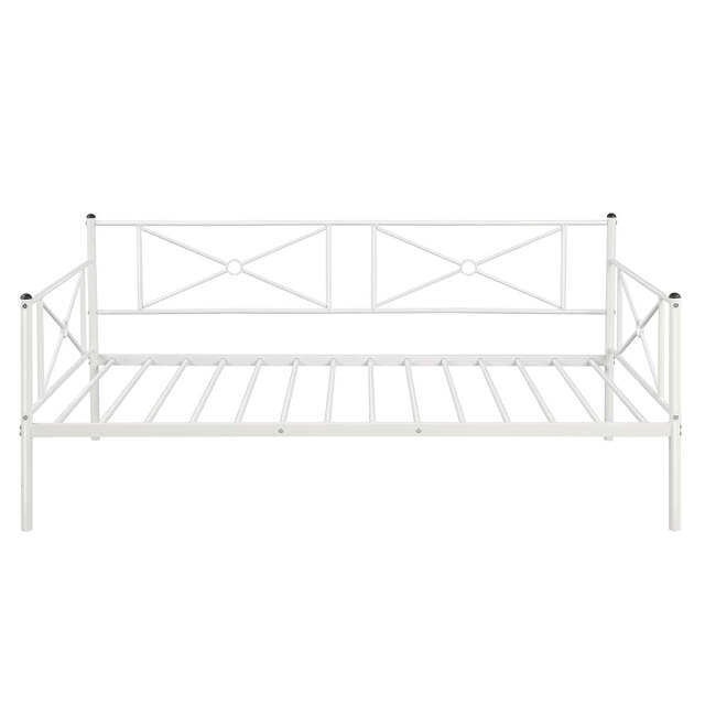 Metal Daybed Twin Bed Frame w/ Headboard, Stable Steel Slats Support