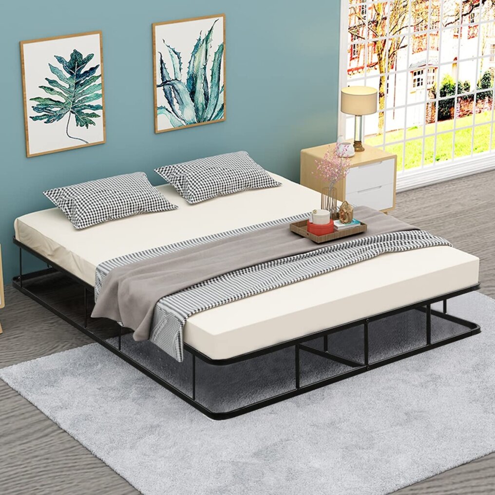 KOMFOTT Low Profile Platform Bed Frame Twin Size - 9 Inches Metal Bed Slat Platform Mattress Foundation with Storage