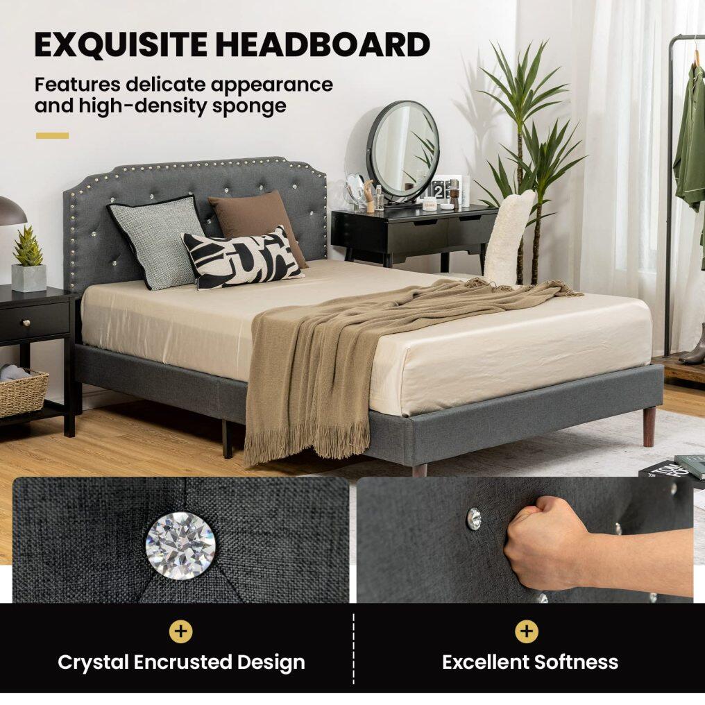 Upholstered Bed Frame w/ Adjustable Headboard
