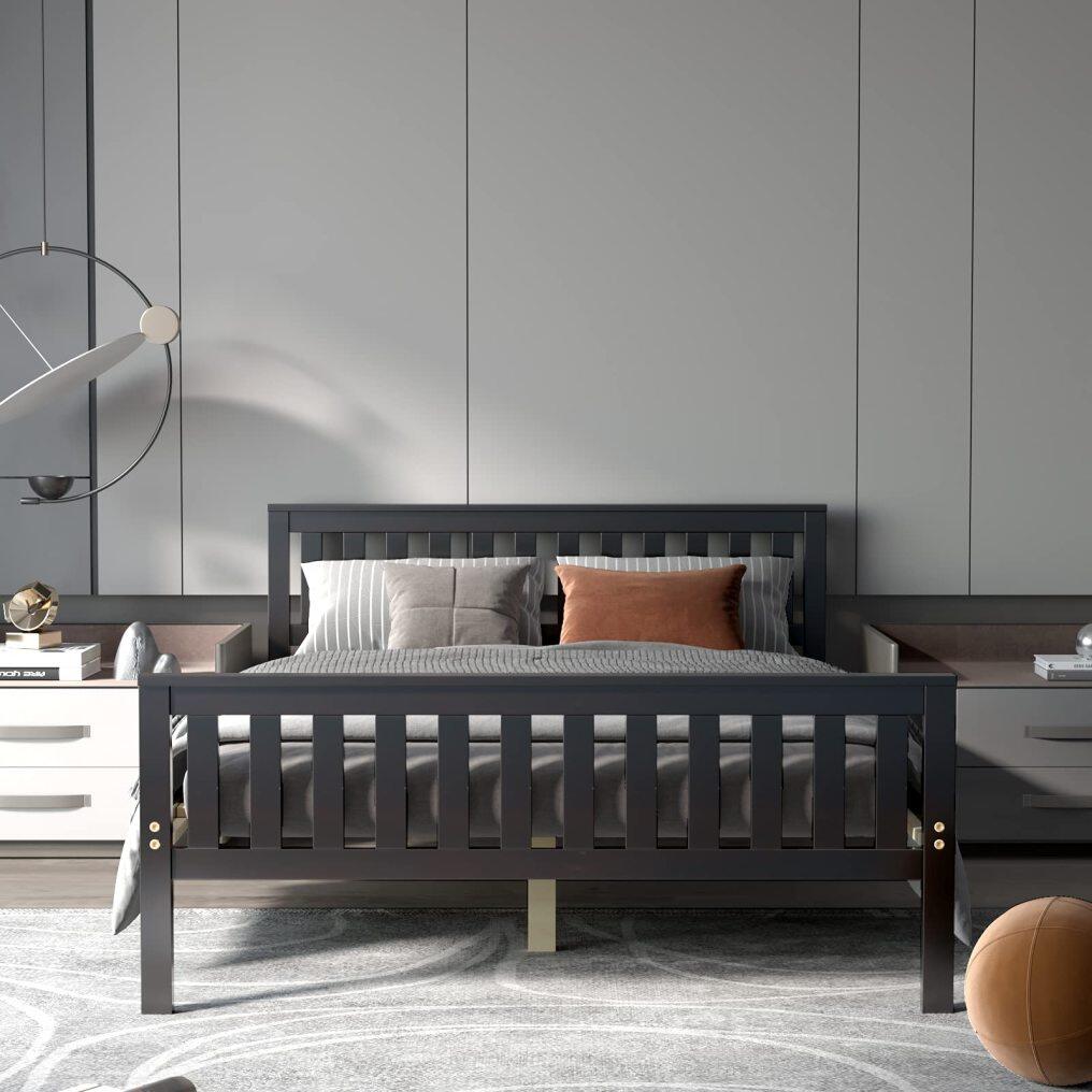 Full/Queen/Twin Bed Frame, Wood Platform Bed with Headboard, 12 Inch