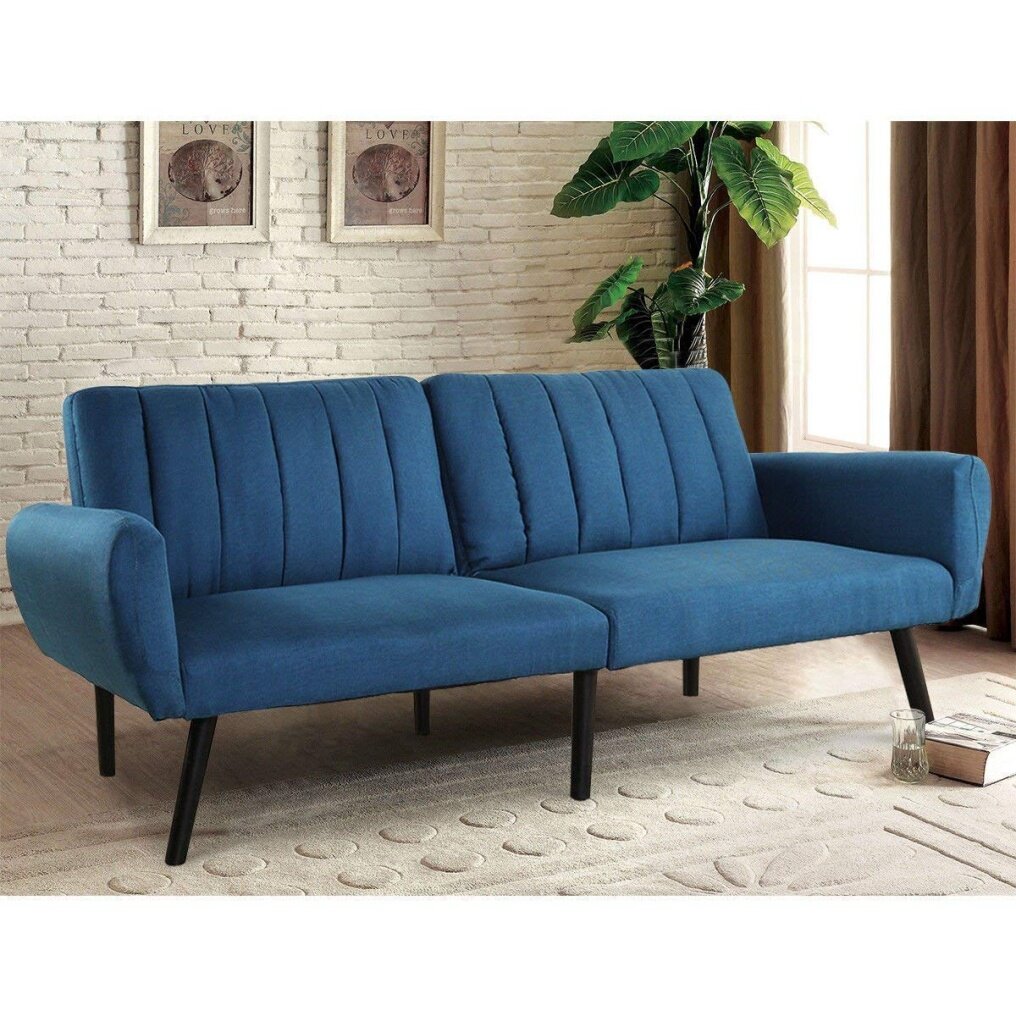 Premium Linen Futon  Folding Sofa Bed Couch w/ 5 Position Recline Angles