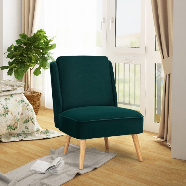 Velvet Accent Chair, Comfy Single Sofa Chair w/Rubber Wood Legs, Modern Upholstered Leisure Living Room Chair