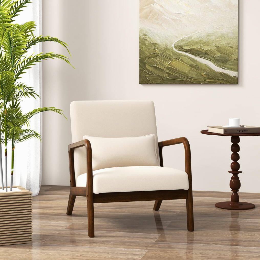 KOMFOTT Mid Century Modern Chair, Indoor Living Room Leisure Accent Chair with Cushioned Seat & Back