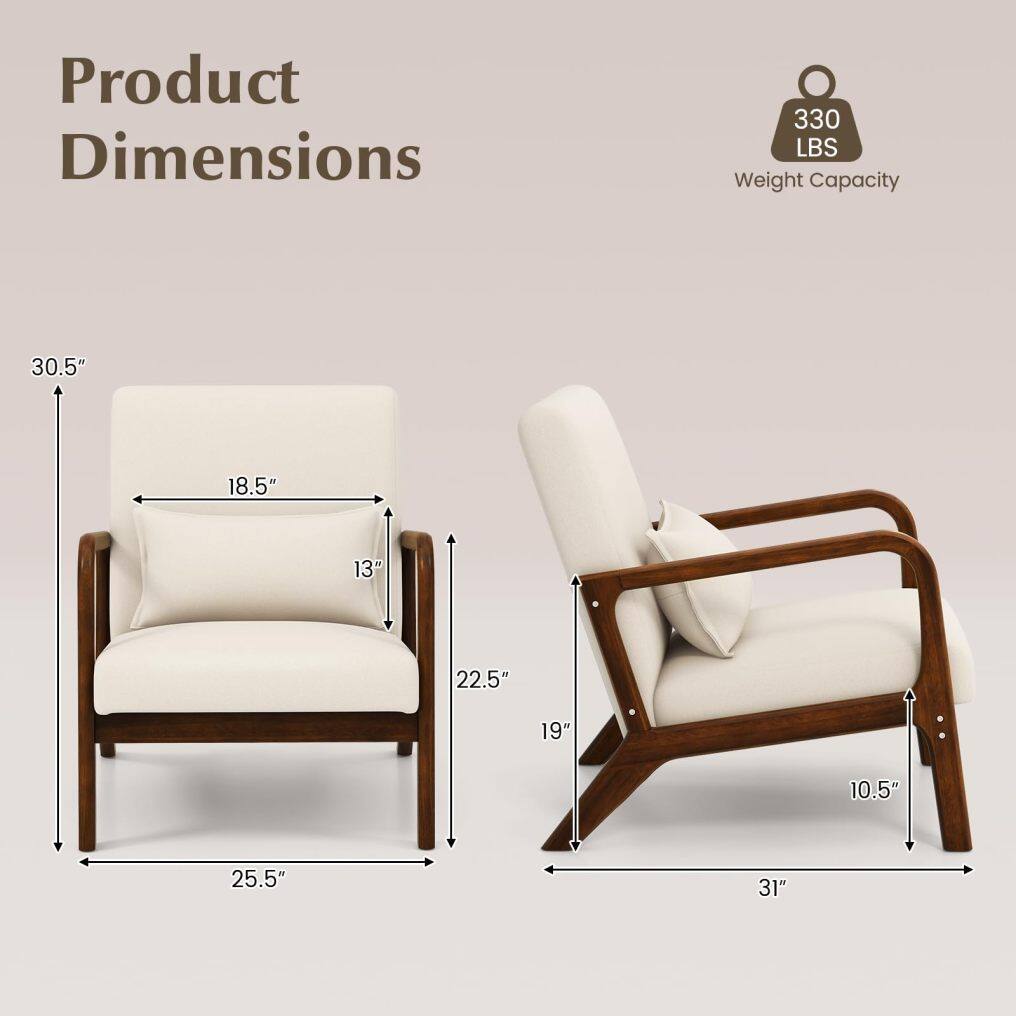 KOMFOTT Mid Century Modern Chair, Indoor Living Room Leisure Accent Chair with Cushioned Seat & Back