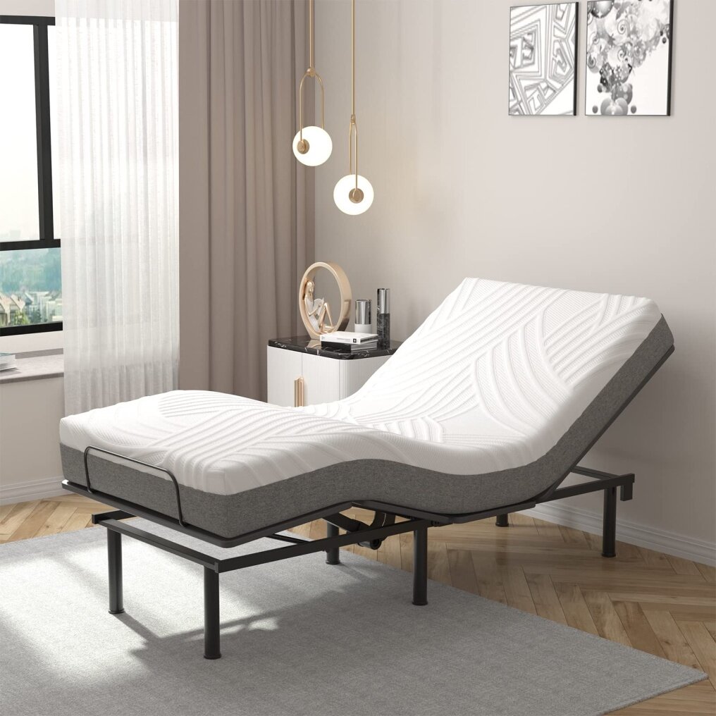 Twin XL Adjustable Bed Frame w/ 8” Cool Gel Infused Memory Foam Mattress