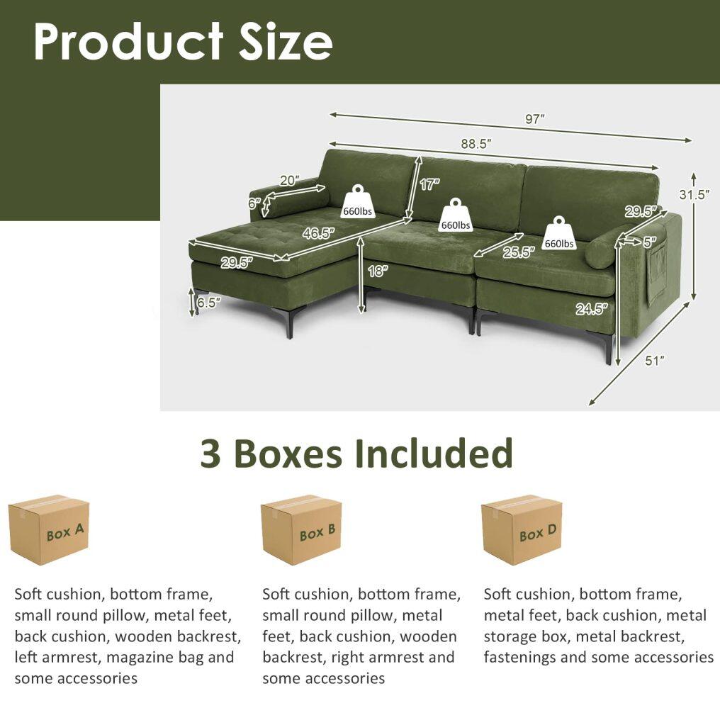 Modern Accent Sofa w/Comfy Cushion Bolster for Bedroom Reception Room