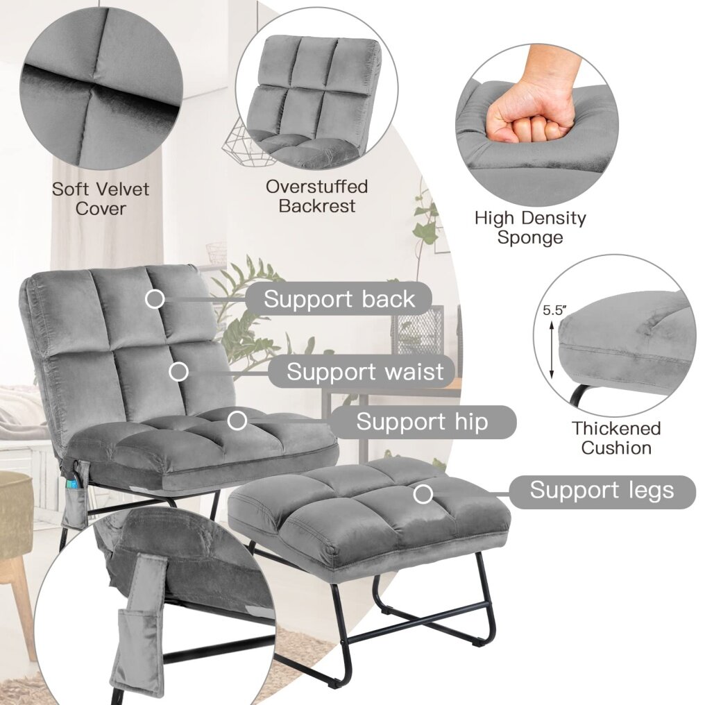 Komfott Massage Chair with Ottoman, 5 Vibration Modes & 4 Massage Motors, Velvet Fabric-Nice to Touch, Remote Control and Side Pocket