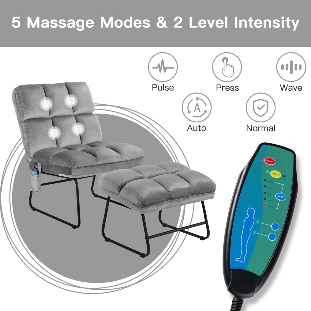 Komfott Massage Chair with Ottoman, 5 Vibration Modes & 4 Massage Motors, Velvet Fabric-Nice to Touch, Remote Control and Side Pocket