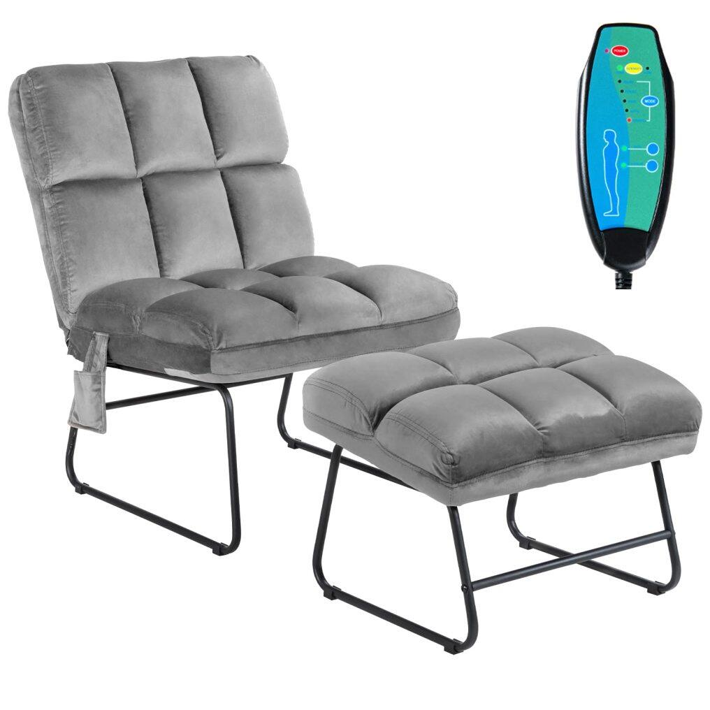 Komfott Massage Chair with Ottoman, 5 Vibration Modes & 4 Massage Motors, Velvet Fabric-Nice to Touch, Remote Control and Side Pocket