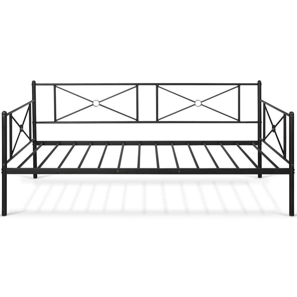 Metal Daybed Twin Bed Frame w/ Headboard, Stable Steel Slats Support
