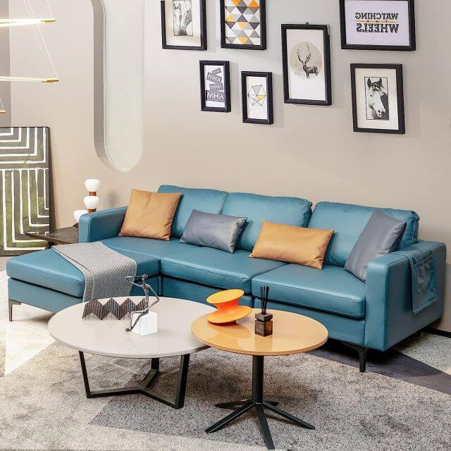 KOMFOTT Convertible Sectional Sofa Couch, 3-Seat L Shaped Couch with Reversible Ottoman, Built-in Socket & USB Ports