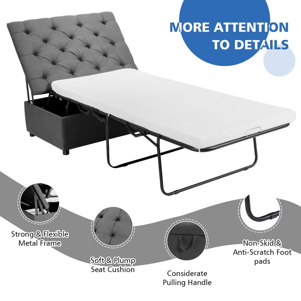 KOMFOTT Folding Ottoman Sleeper Chair Bed with Mattress, Convertible Fold Out Sleeper Sofa Bed