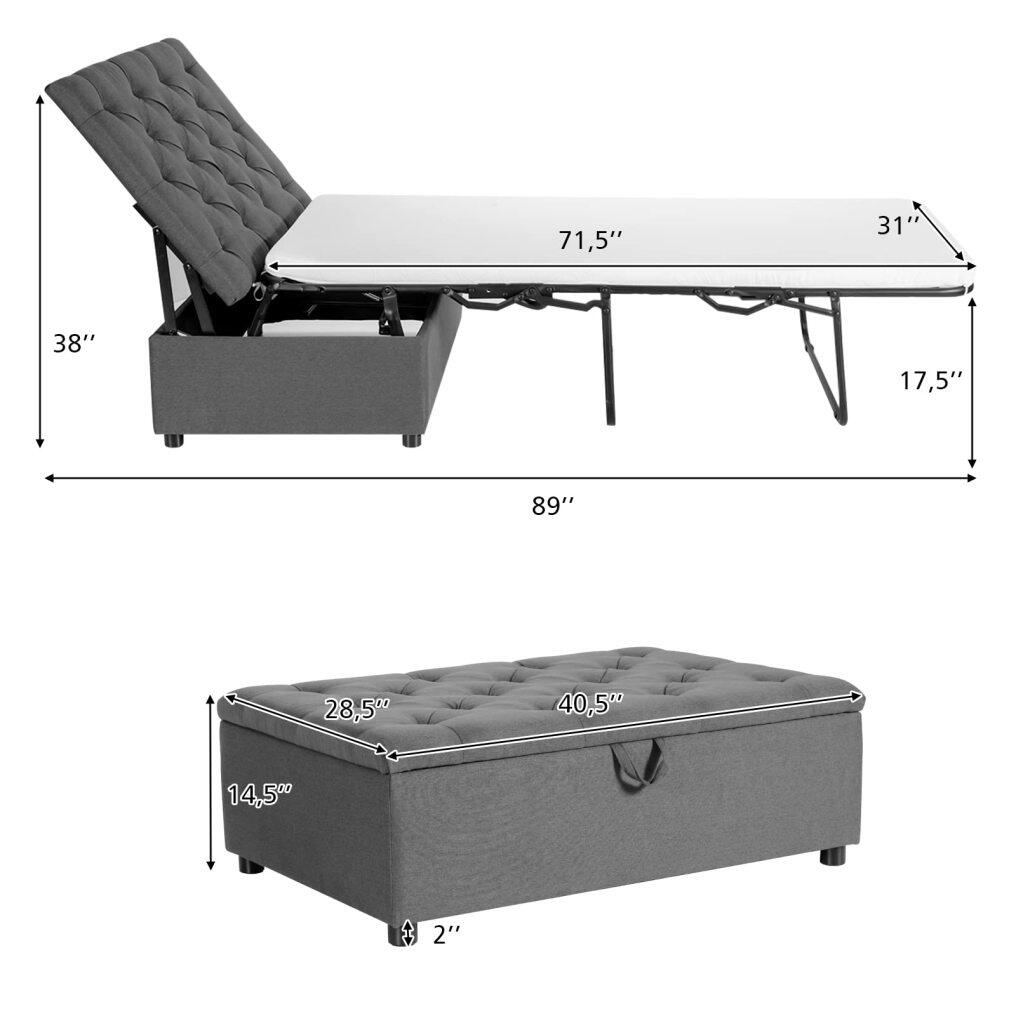 KOMFOTT Folding Ottoman Sleeper Chair Bed with Mattress, Convertible Fold Out Sleeper Sofa Bed