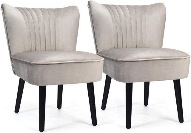 Set of 2 Upholstered Modern Leisure Velvet Accent Chair w/ Adjustable Foot Pads