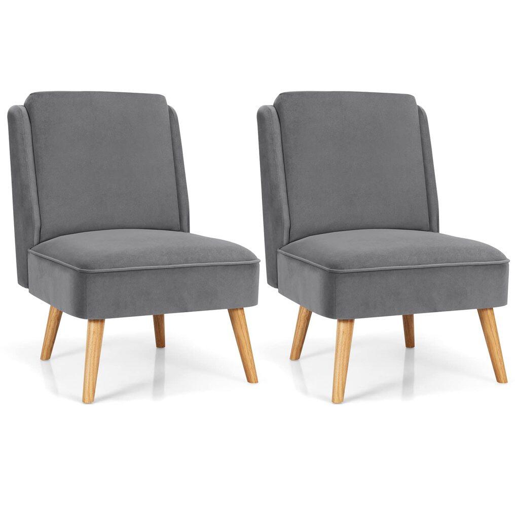 Velvet Accent Chair, Comfy Single Sofa Chair w/Rubber Wood Legs, Modern Upholstered Leisure Living Room Chair