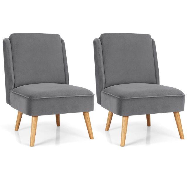 Velvet Accent Chair, Comfy Single Sofa Chair w/Rubber Wood Legs, Modern Upholstered Leisure Living Room Chair