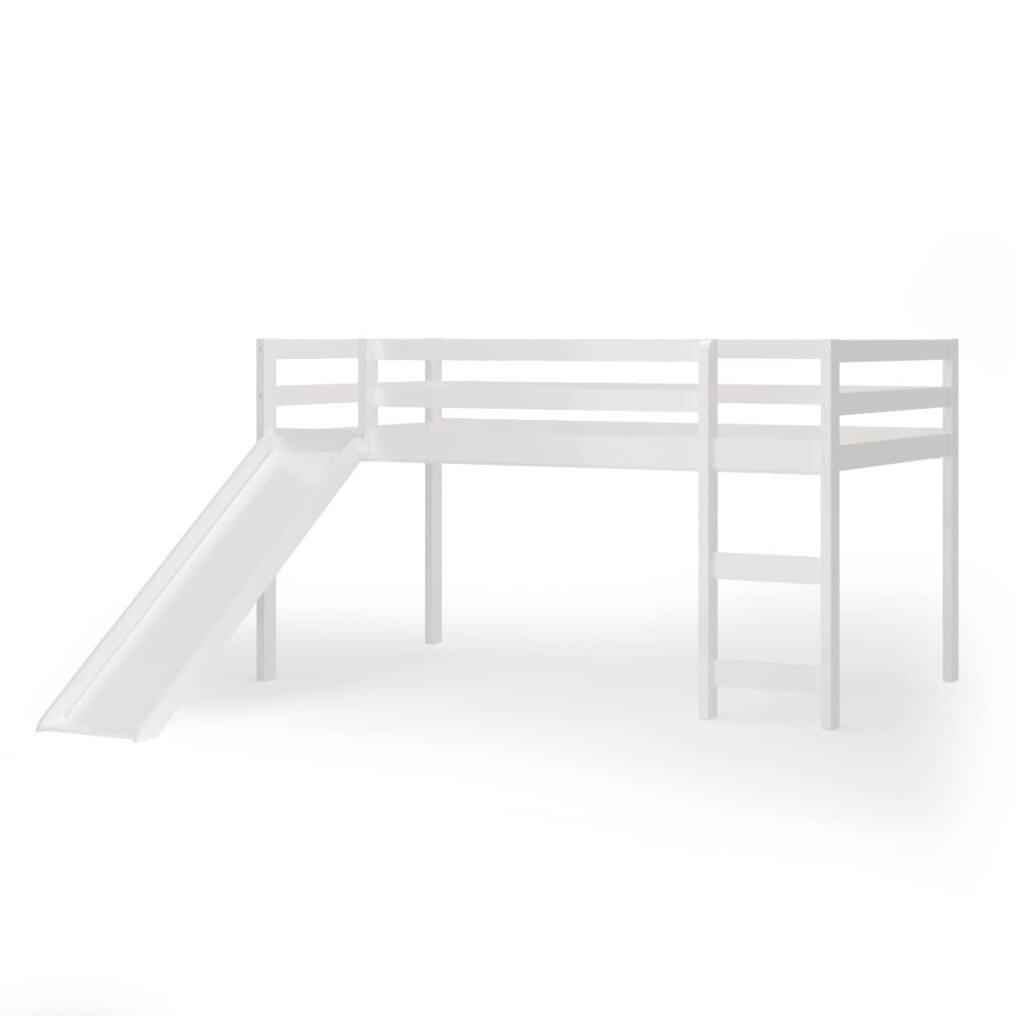 KOMFOTT Twin Loft Bed with Slide, Wood Low Loft Bed with Ladder & Guard Rail