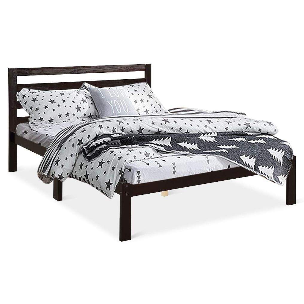 Modern Wood Platform Bed Frame w/ Headboard, Mattress Foundation Full 8-Bar Slat Better Support