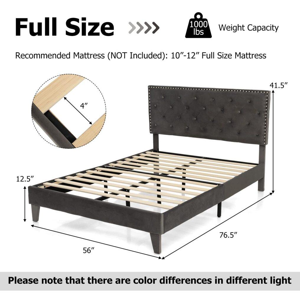 KOMFOTT Upholstered Bed Frame Full/Queen Size, Platform Bed Frame