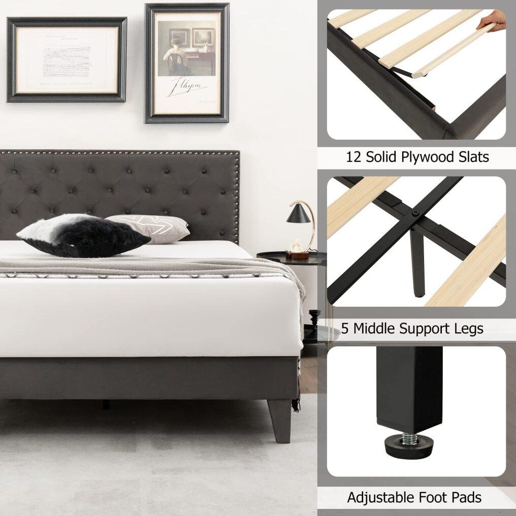KOMFOTT Upholstered Bed Frame Full/Queen Size, Platform Bed Frame