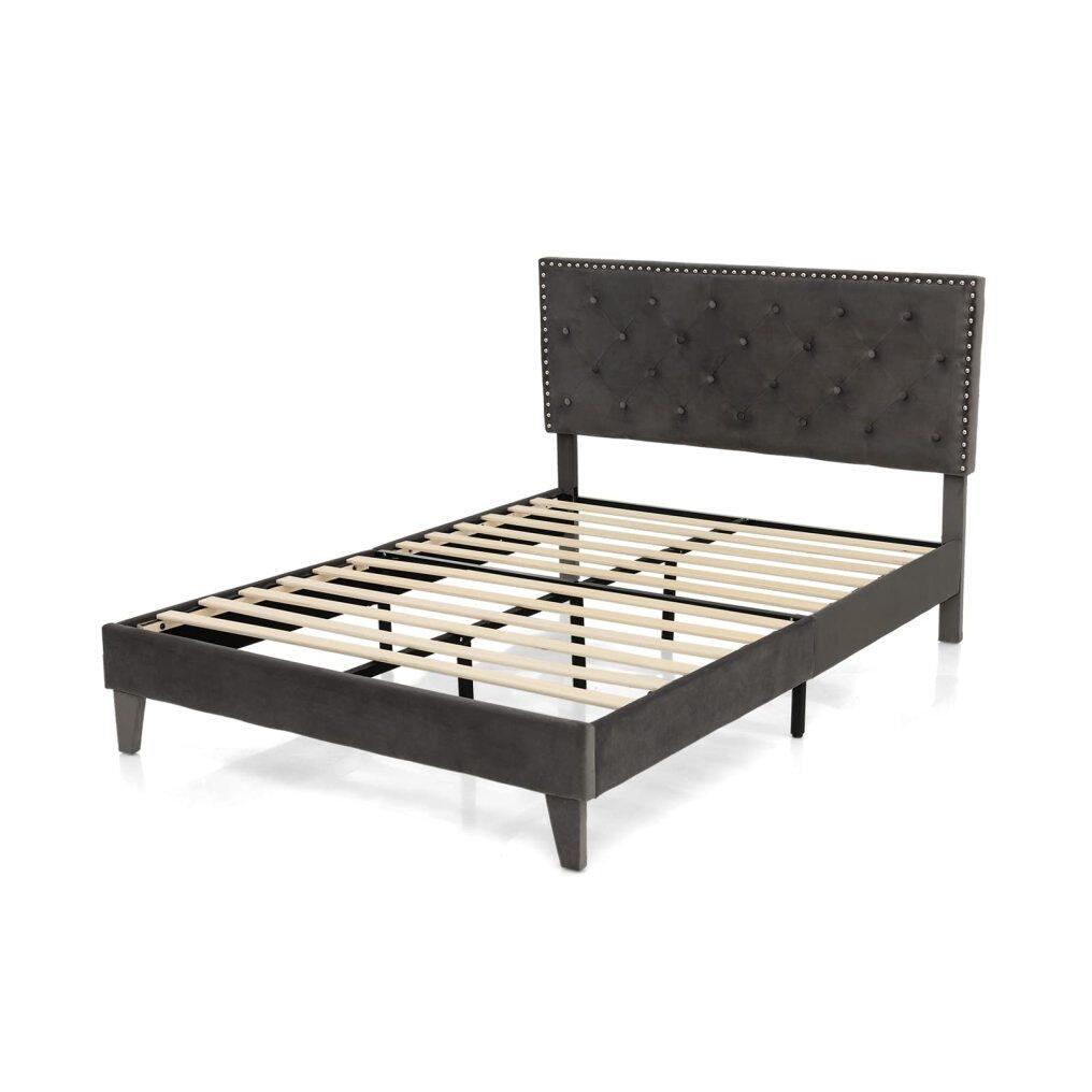 KOMFOTT Upholstered Bed Frame Full/Queen Size, Platform Bed Frame