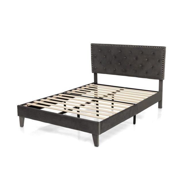 KOMFOTT Upholstered Bed Frame Full/Queen Size, Platform Bed Frame