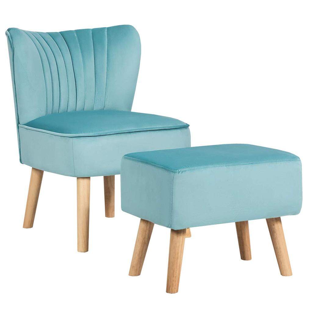 Velvet Accent Chair with Ottoman