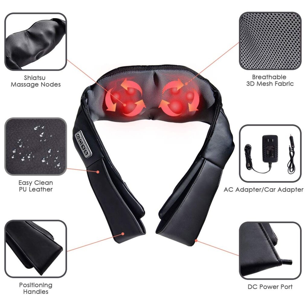 Komfott Shiatsu Neck Back Massager with Heat, Electric 3D Kneading Massage Pillow for Neck