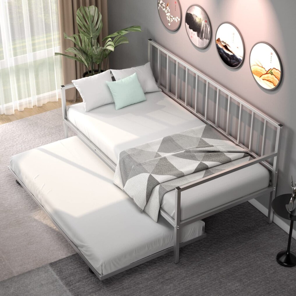 KOMFOTT Twin Daybed with Trundle, Metal Bed Frame with Trundle