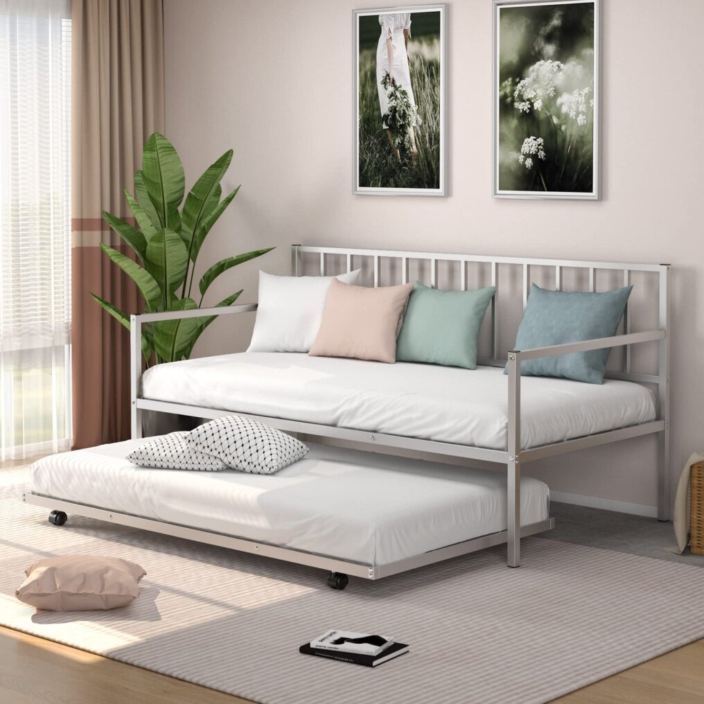 KOMFOTT Twin Daybed with Trundle, Metal Bed Frame with Trundle